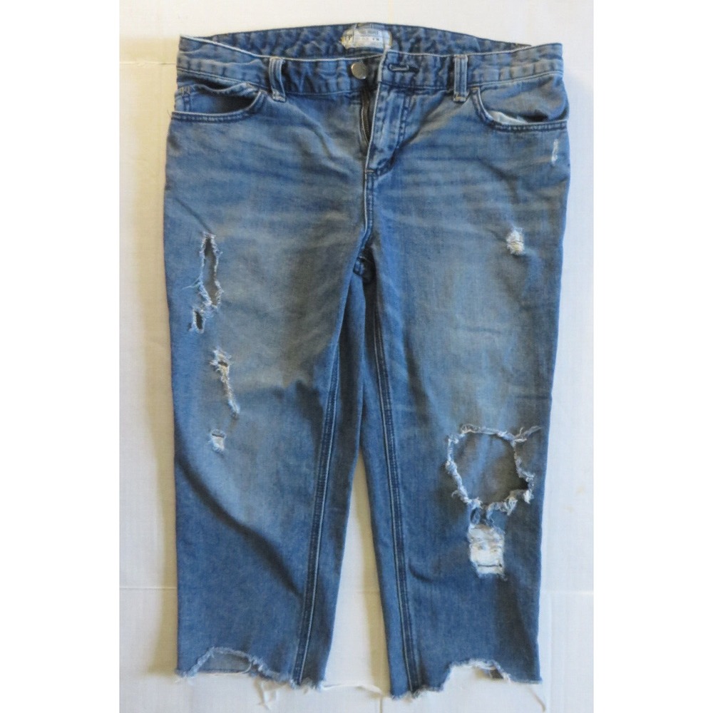 Free People We The Free Heavily Distressed Crop Jeans Size 29 Frayed Hem 34x22